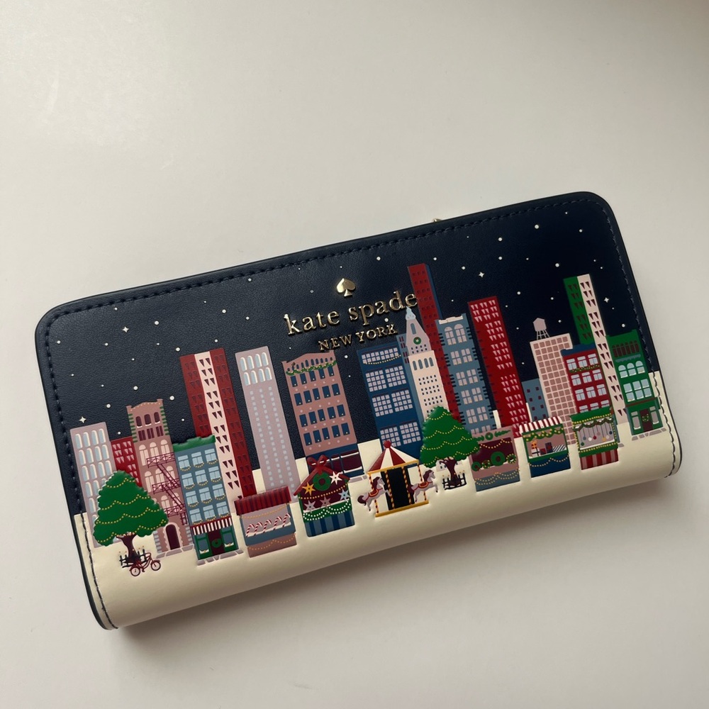 ♠️kate spade Winter Wonders Large Slim Bifold Leather Wallet NWT